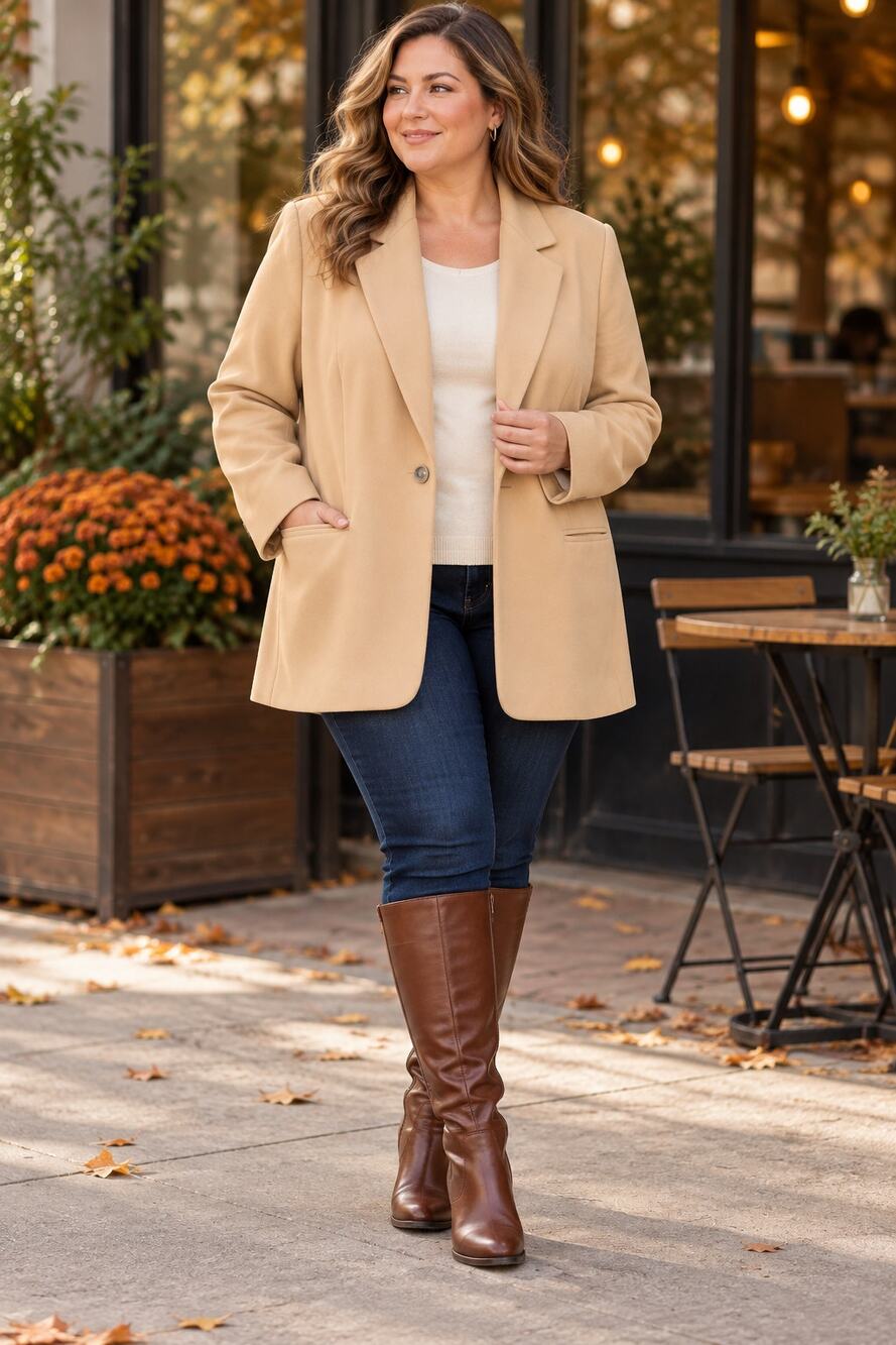 New Camel Wool Cashmere Blazer Size 18 Longline Minimalist Office Old Money